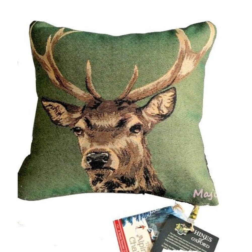 Hines of Oxford Deer Stag Reindeer Luxury Tapestry Pillow Made in England 12x12"